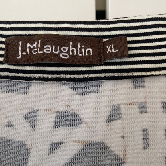 J. McLaughlin XL Tunic Black, Cream, and Tan with Button Front and 3/4 Sleeves - Picture 3 of 8